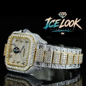 นาฬิกาข้อมือผู้ชาย ICE LOOK หรูหรา ทรงเหลี่ยม ตัวเรือนสแตนเลสสตีล ขนาด 40 มม. กลไก Miyota ระบบอนาล็อก ควอตซ์ หน้าปัดคริสตัลแซฟไฟร์ สายขนาด 20 มม. ประดับเพชร - Product Image 4