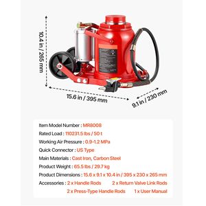 Martinetto Idraulico Pneumatico/Manuale per Carichi Pesanti da 10.4 e 16.1 Pollici, 50 Tonnellate (110231.5 Libbre), Martinetto Manuale per Carichi Pesanti da 20t - Product Image 4