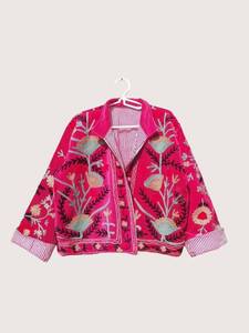 High Quality Women's <b>Velvet</b> <b>Jacket</b> Floral Suzani Hand Embroidery Boho Chic Reversible Kimono Coat Gift for Her - Product Image 1