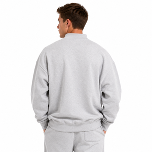 <b>Mens</b> Mock Neck Sweatshirt with Custom Chenille Letter Embroidery 100% Cotton Fleece <b>Pullover</b> <b>Mens</b> Mock Neck Sweatshirt - Product Image 3