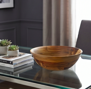 Bol de service rond en bois d'acacia fait main, grain naturel, idéal pour salades, fruits, noix, parfait pour la présentation sur la table - Product Image 3