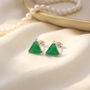 Boucles d'oreilles clous géométriques en onyx vert naturel, en argent sterling 925, bijoux fins en pierres précieuses, fabricant en gros - Product Image 3