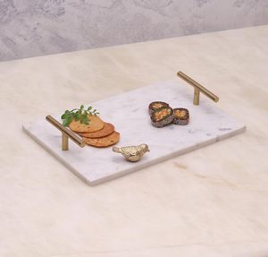 Luxury White Marble Classic <b>Serving</b> <b>Tray</b> with <b>Gold</b> Metal Handles and Bird Accent Tableware & Jewelry Storage for Home Decor - Product Image 3