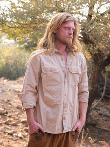Men <b>Khaki</b> Linen Shirt: Long Sleeve Casual Summer Beach <b>Top</b> for Men Breathable Lightweight Linen Blend Shirt - Product Image 3