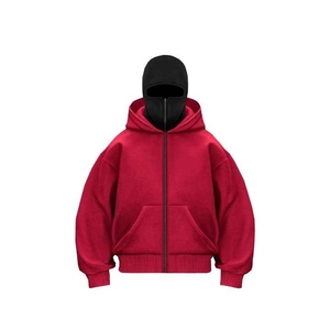 25-26 Customizable 100% Cotton Winter Balaclava Hoodie Men's Street Oversized Half Zip Drop Shoulder <b>Waterproof</b> Windproof - Product Image 2