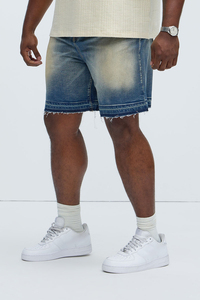 Pantalones cortos de mezclilla para hombre, de cintura alta, lavados a la piedra, con dobladillo sin rematar y detalles rasgados, estilo casual de verano, 100% algodón, corte recto. - Product Image 2