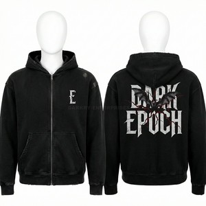 เสื้อฮู้ดซิปเต็มตัวแบบกำหนดเองสำหรับผู้ชาย สไตล์วินเทจ ลุคยีนส์ฟอกสี เสื้อแจ็คเก็ตผ้าฟลีซ สตรีทแวร์ พิมพ์ลายกราฟิก เสื้อฮู้ดแบบมีฮู้ด ขายส่ง - Product Image 3