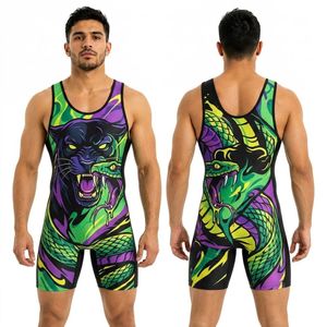 Singlet de Lucha Libre con Gráfico de Bestia Verde y Morada, Personalizado, Suave, Transpirable, para Deportes de Contacto - Product Image 1