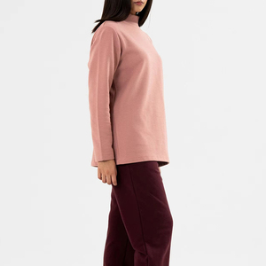 Suéter de Cuello Alto Rosa para Mujer, Talla Grande, Manga Regular, Tejido de Algodón y Fibra de Bambú, Transpirable, para Otoño - Product Image 2