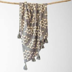 Manta de Algodón 100% con Borlas, Estilo Boho, Hecha a Mano, Texturizada, para Sofá, Venta al Por Mayor OEM - Product Image 1