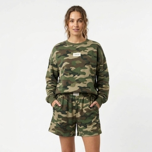 Direct Sale <b>Camouflage</b> Print 2 Piece Sweatshirt <b>Shorts</b> Set Crewneck Long Sleeve Loose Casual Outfit <b>for</b> <b>Woman</b> - Product Image 3