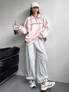 Nouveaux Sweat-shirts amples en coton brodés à demi-zip pour femmes, à manches longues, pour l'hiver, mode, vente en gros, personnalisables OEM - Product Image 3