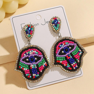 Pendientes de Flecos con Cuentas Ojo de Diablo, Pendientes Colgantes de Cuentas de Semillas Coloridas Rosas, Amuleto de Protección Boho, Pendientes Ojo Turco, Regalo - Product Image 2