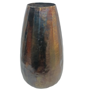 Modern Handcrafted Hammered Metal <b>Vase</b> <b>Unique</b> Textured Geometric Decorative Vessel Minimalist Tabletop for Home and Office - Product Image 1