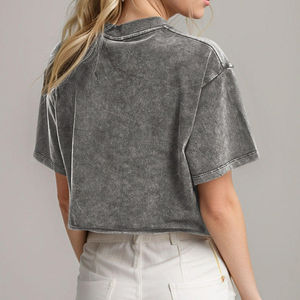 Camiseta Corta de Algodón con Lavado Ácido, Estilo Vintage, de Alta Calidad, con Hombros Caídos, para Mujer, Premium - Product Image 3