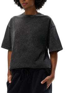 เสื้อยืดพรีเมียมผ้าฝ้าย 100% ทรงปกติ สไตล์วินเทจฟอกสี สำหรับผู้หญิง เสื้อสตรีทแวร์คุณภาพสูง ผ้าเทอร์รี่ OEM ซักแห้งเร็ว - Product Image 4
