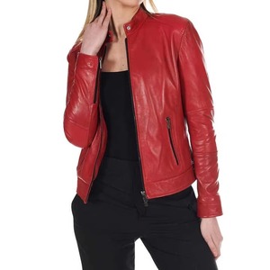 2026 High Quality Custom Women Genuine <b>Leather</b> <b>Jacket</b> Long Sleeve Red Color Women <b>Leather</b> <b>Jacket</b> Outerwear <b>Leather</b> <b>Jacket</b> Women - Product Image 5