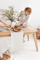 Camino de Mesa Moderno de Lino Blanco, Rústico, para Bodas, Largo, Ecológico, Reutilizable, Personalizable, Lavable a Máquina, para Hogar y Estilo Rústico