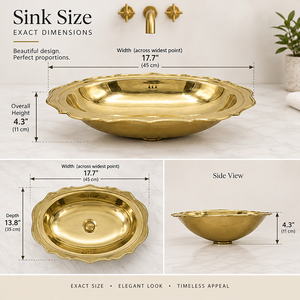 Lavabo de salle de bain ovale festonné en laiton avec bords ondulés décoratifs et finition dorée polie pour vanité de luxe, hôtels, spas, export - Product Image 4