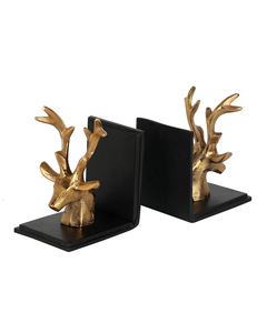 Porte-livres décoratifs en laiton et bois avec figurines humaines dorées, motif cerf et personnage, pour bibliothèque et bureau - Product Image 2