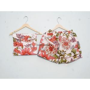 Pyjama décontracté pour femme en coton et dentelle, manches courtes, col en V, imprimé floral, respirant, lavable, coupe trapèze, sexy, avec cordon de serrage - Product Image 2