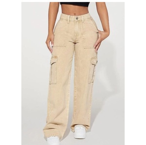 Jeans en denim à jambe large de qualité supérieure pour l'exportation, coupe droite, plusieurs poches, couleur unie, décontracté, moderne, été - Product Image 5