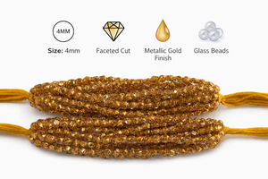 Perles de verre facettées dorées 4 mm, rondes, finition métallique pour la fabrication de bijoux, les projets d'artisanat et le montage de perles - Product Image 6