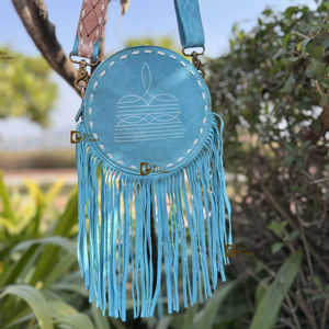 Nouveau sac à main en cuir suédé bohème de créateur pour femmes Style occidental léger avec fermeture éclair turquoise Offre Spéciale Stich Fringe - Product Image 1