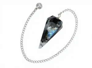 Péndulo de Cristal de Piedra Lunar Arcoíris Natural para Equilibrio de Chakras y Feng Shui, con Cadena Plateada y Gema Facetada para Radiestesia - Product Image 2