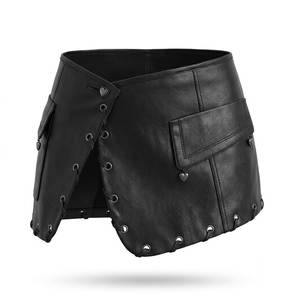 Minifalda de cuero de cintura alta para mujer, diseño asimétrico con bolsillos, estilo gótico, ajuste ajustable, color sólido, para todas las estaciones - Product Image 4