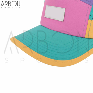 Casquettes 5 panneaux ajustables avec sangle arrière, respirantes, patchwork multicolore, logo personnalisé, pour l'été, vente en gros - Product Image 6