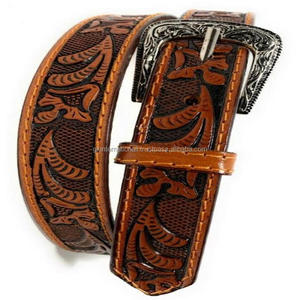 Fabriqué en Inde Ceinture d'outillage en cuir occidental en relief à la main sculptée à la main pour boucle florale en laiton antique solide unisexe - Product Image 5