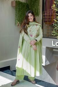 Ensemble Kurta, pantalon et dupatta en soie Chanderi pour femmes, tenue de fête ethnique, Aara Fashion, vêtements traditionnels, ensemble à séchage rapide - Product Image 5