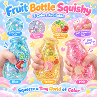 En gros, Jouet Squishy Bouteille à Fruits Flottants à Paillettes, à Remontée Lente, Jouet Sensoriel Anti-Stress à Presser pour Enfants et Cadeaux de Fête