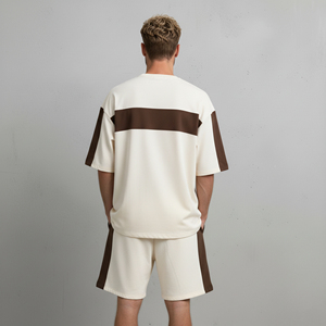 Nouvel arrivage 2026 – Ensemble 2 pièces pour homme en coton 100 %, coupe ample, épaules tombantes, bicolore, avec logo imprimé DTF personnalisé et respectueux de l'environnement - Product Image 3