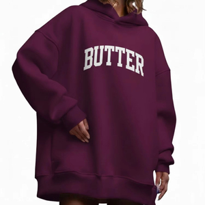 Sweat-shirt décontracté en coton épais et surdimensionné à capuche en polaire tricotée pour femme, personnalisable OEM, écologique et respirant - Product Image 1