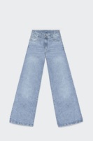 Jean décontracté en denim pour femme, coupe large et ample, taille haute, délavé, brodé, écologique et lavable