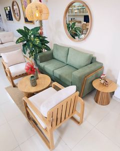 Luxury Teak Wood <b>Sofa</b> Set with Lounge Chairs and Round Coffee <b>Table</b> for Hotel Villa Living Room Furniture - Product Image 2