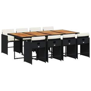 Ensemble de salle à manger d'extérieur en rotin noir 8 places avec plateau en teck et structure en acier, mobilier de jardin contemporain résistant aux intempéries pour terrasse - Product Image 4