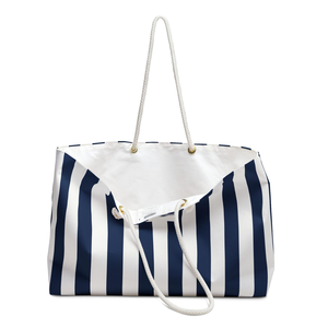 Nautical Sailboat Stripes Capri Club Weekender <b>Bag</b> Navy White <b>Beach</b> Tote <b>Large</b> Capacity Coastal Travel Carryall Overnight <b>Bag</b> - Product Image 4