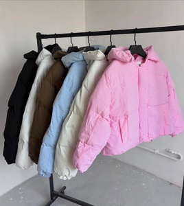 Hooded Puffer Jacket Short Length <b>Thick</b> Quilted <b>Winter</b> <b>Coat</b> With Front Pocket Zipper Closure Unisex Casual Style Solid Color - Product Image 4