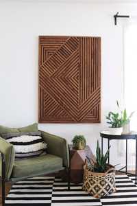 Panneau mural en bois géométrique moderne, décoration murale en bois artisanale pour salon, chambre et décoration intérieure - Product Image 1