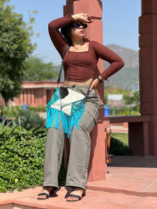 Bolso con flecos de cuero de piel de estilo occidental para mujer, bolso de cuero tallado con herramientas turquesa, bolsos de cuero de estilo bohemio - Product Image 2