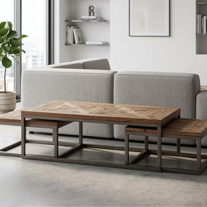 Juego de Mesa de Centro de Madera de Teca Sólida y Duradera Piore, Estilo Escandinavo Moderno, Acabado Natural Ecológico, Mesa Nido para Sala de Estar - Product Image 2