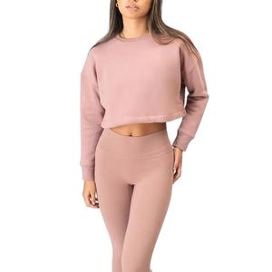 OEM Custom Gym Workout Printed <b>Crop</b> <b>Top</b> Activewear 100% Cotton Fleece Terry Pullover Hooded Sweatshirt Tracksuits Breathable - Product Image 4