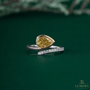 Fancy Yellow Pear Cut Moissanite <b>Ring</b> <b>Open</b> Band IGI Certified White Gold Plated Wedding Jewelry for Women - Product Image 1