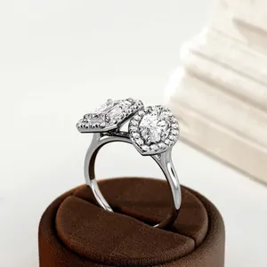 แหวนประดับเพชรที่โตขึ้นรูปสามก้อนกลมและมรกตตัดเป็นวงแหวนทอง14K/18K แต่งงานแต่งงานแต่งงานแต่งงาน - Product Image 6