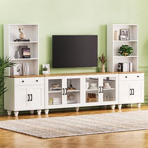 Supporto TV bianco fattoria alla moda gambe in legno massello a forma di zucca 70 \ "centro intrattenimento vetro temperato porte Console multimediale - Product Image 1