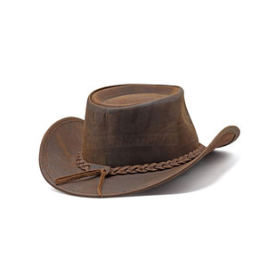 Jimieson Apparel Brown Leather Cowboy <b>Hat</b> with Braided Band Unisex Outdoor Casual Style Four Seasons Adjustable - Product Image 1