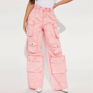 Pantalones Cargo Holgados de Lona para Mujer, Cintura Media, Frente Plano, Estilo Urbano, Casual, con Múltiples Bolsillos - Product Image 3